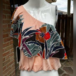 Free People One Shoulder Peach Crop Top Size Small